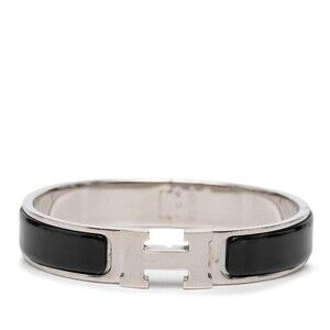 Hermes Clic Enamel Bracelet Silver Black